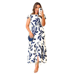Elegant Elastic Waisted Wooden Ear Patchwork Slit Dress