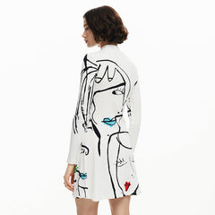 Vestido casual de manga larga con estampado de líneas verticales