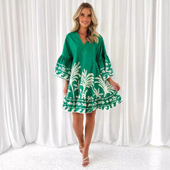 Casual Loose V neck Flared Sleeves Short