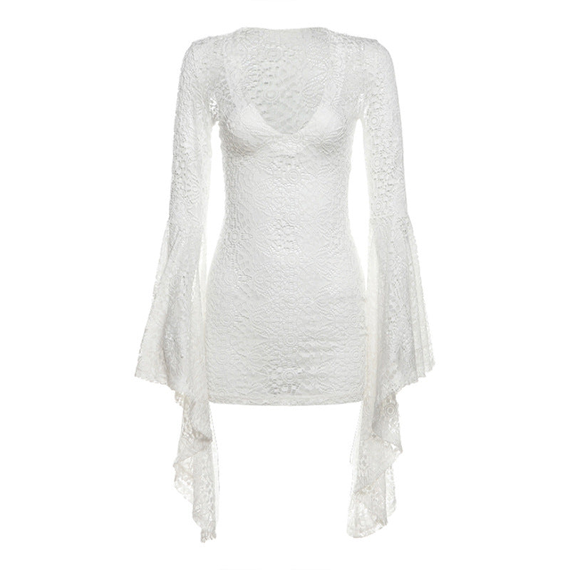 Deep V Plunge neck Lace Bell Sleeve