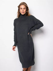 Vestido de punto de cuello alto, prenda interior holgada, de lana adelgazante de color liso
