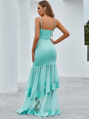 V Neck Sleeveless Formal Elegant Lace Slim Bodycon Cami Maxi Tiered Dress