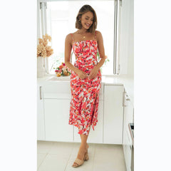 Small Digital Printing Fresh Sweet Spaghetti-Strap Dress Floral Burst