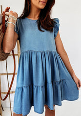 Loose Cake Mold Short-Sleeved Denim round Neck