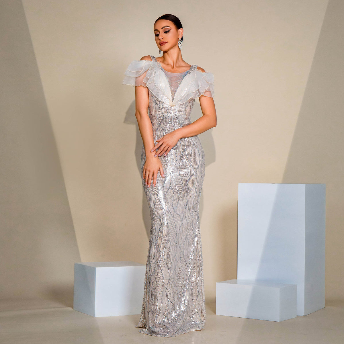 Elegant Sleeveless round Neck Sequ Cocktail Evening Dress Bridesmaid