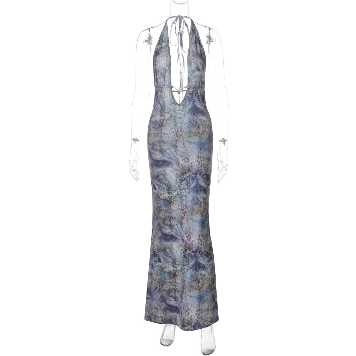 Printed Backless Slim Fit Split Lace up Dress