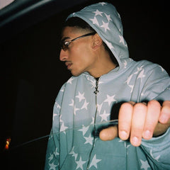 Sudadera con capucha y cremallera Y2k con estampado de estrellas vintage