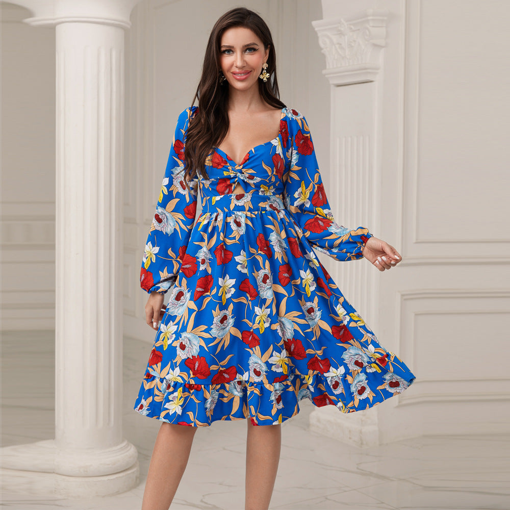 Digital Printed Chiffon High Waist Dress