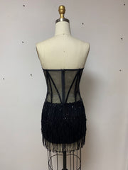 Black Tassel Dress Swing Heavy Embroidery Sequ Tight Dress Party Dress