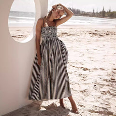 Striped Printed Rubber BLarge Swing Pocket Sling Dress