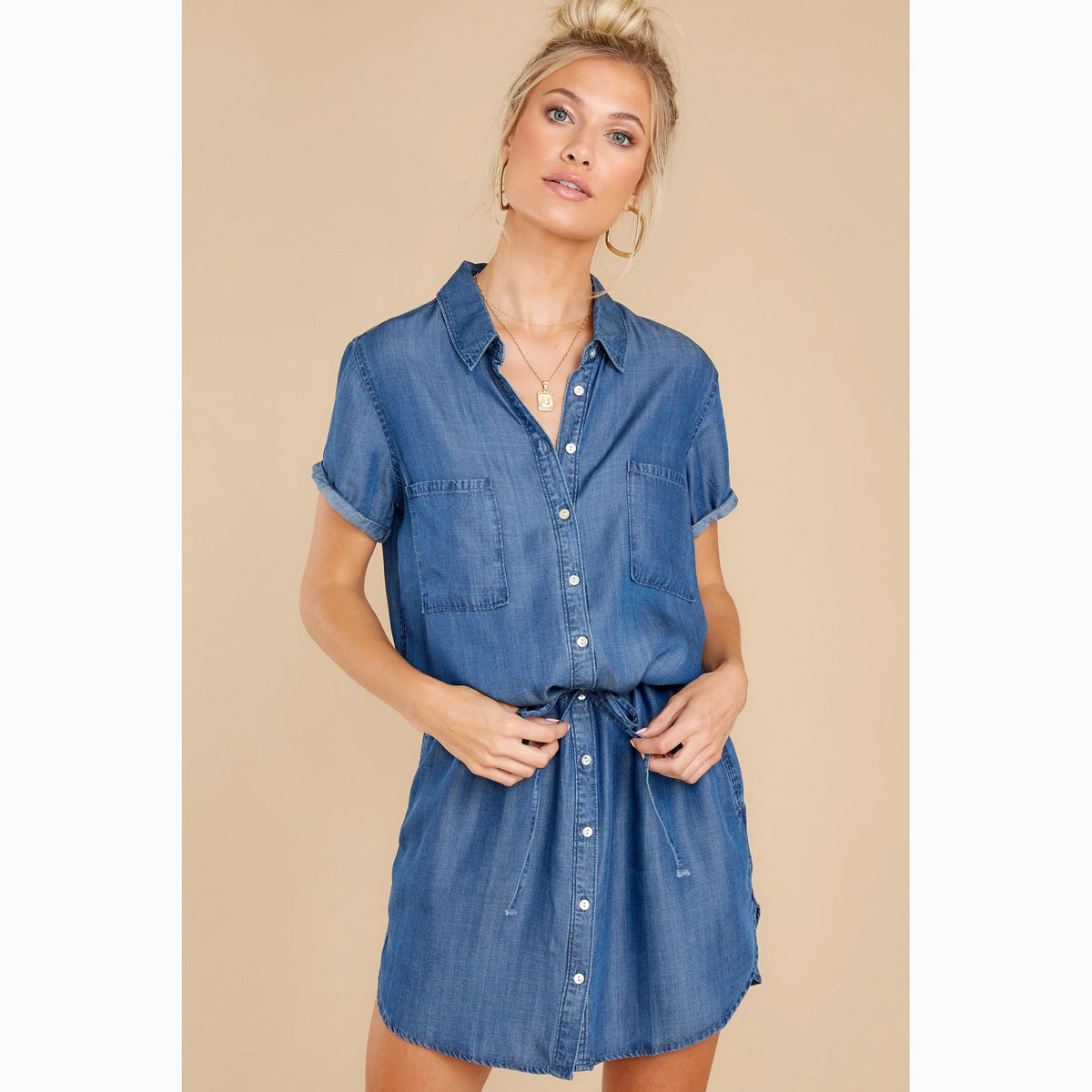 Casual Belt Single-Breasted Denim Dress