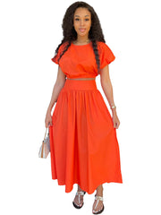Conjunto de dos piezas de vestido princesa de cintura alta con mangas farol