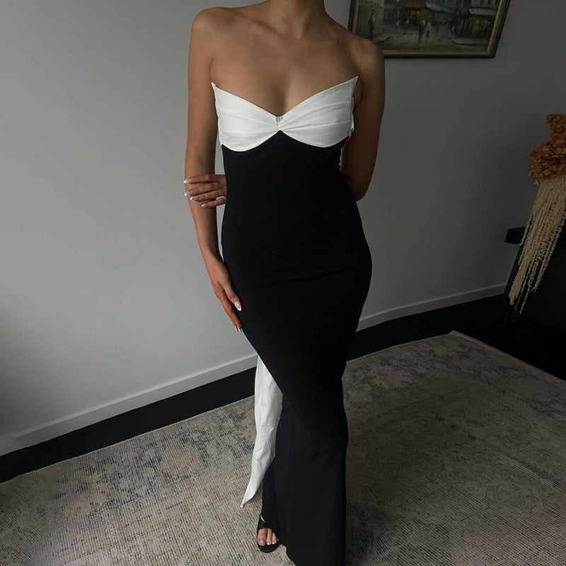 Vestido de tubo con lazo en la espalda y contraste de color