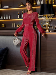 Light Dress Backless Jumpsuit Retro High Waist Long Sleeves Wide Leg Jumpsuit