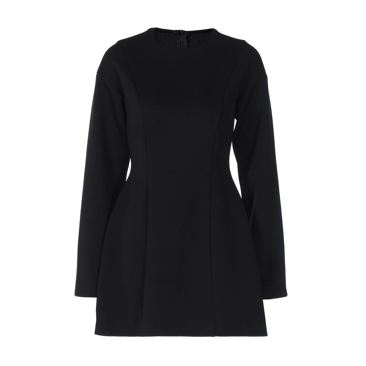 Crew Neck Waist Tight Long Sleeve Zipper Dress