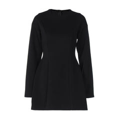 Crew Neck Waist Tight Long Sleeve Zipper Dress