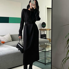 Lace up Backless Dress High Sense Show Thin Black Maxi Dress