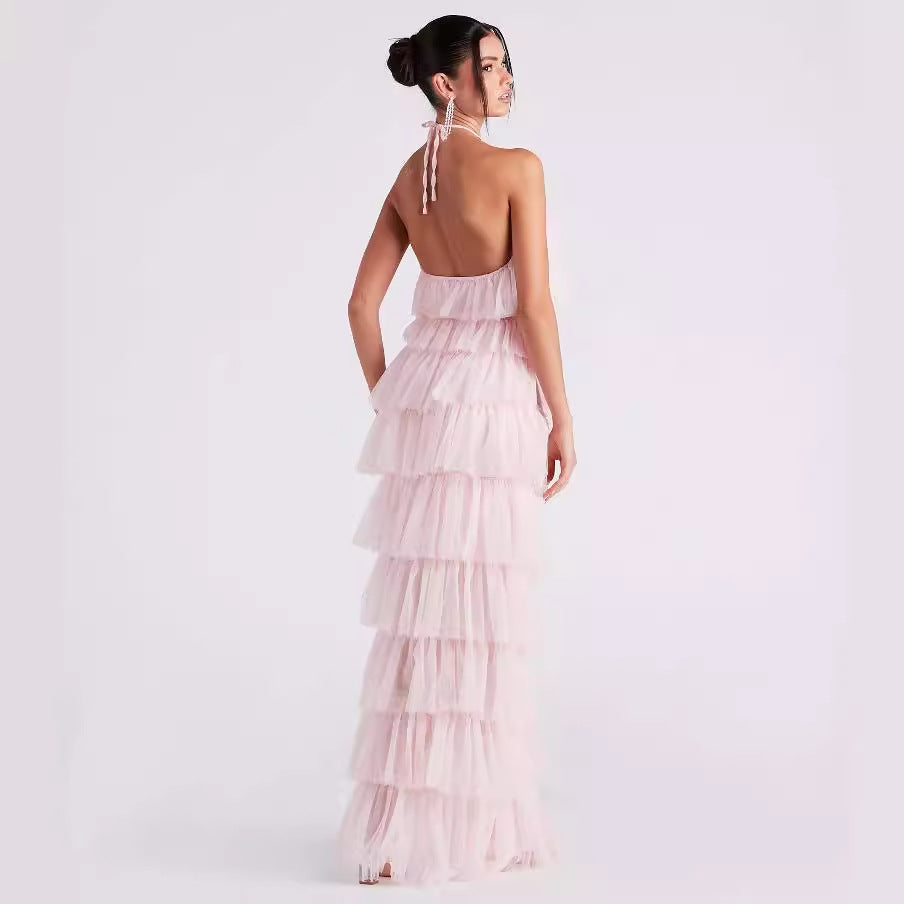 Vestido largo rosa de fiesta