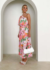 Vestido largo estampado elegante para vacaciones, vestido largo con dobladillo grande para