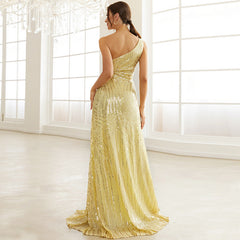 Elegant Party Crossbody Sequined Cocktail Split Fishtail Small Trailing Evening Dress for
