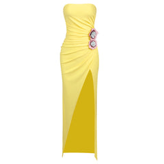 Elegant Design Yellow Three Dimensional Embroidery Formal Dress Tube Top Dress