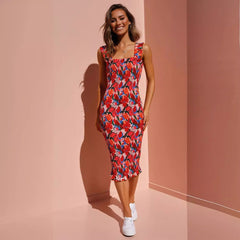 Midi Dress Vacation Ruffled Pleating Tight Dress