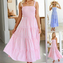 Strap Backless Dress Maxi Dress Striped Dress for