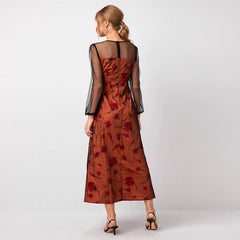 Vestido elegante de cuello redondo, manga larga, cintura elástica y patchwork