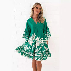 Casual Loose V neck Flared Sleeves Short