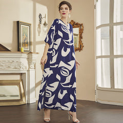Fashionable Elegant Digital Printed Chiffon Short Sleeve Dress