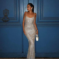 Design sense sparkling temperament suspender dress