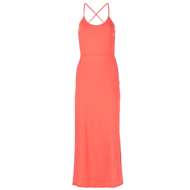Maxi Dress Lacing Backless Slim Fit Pleated Dress