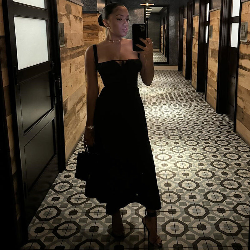 Vestido informal elegante con abertura y cordones y corsé de longitud media