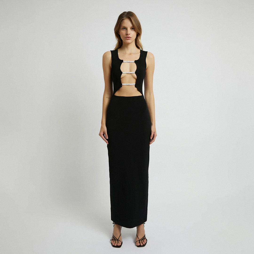 Black Cutout Nightclub Party Dress Lace up Design Slim Fit