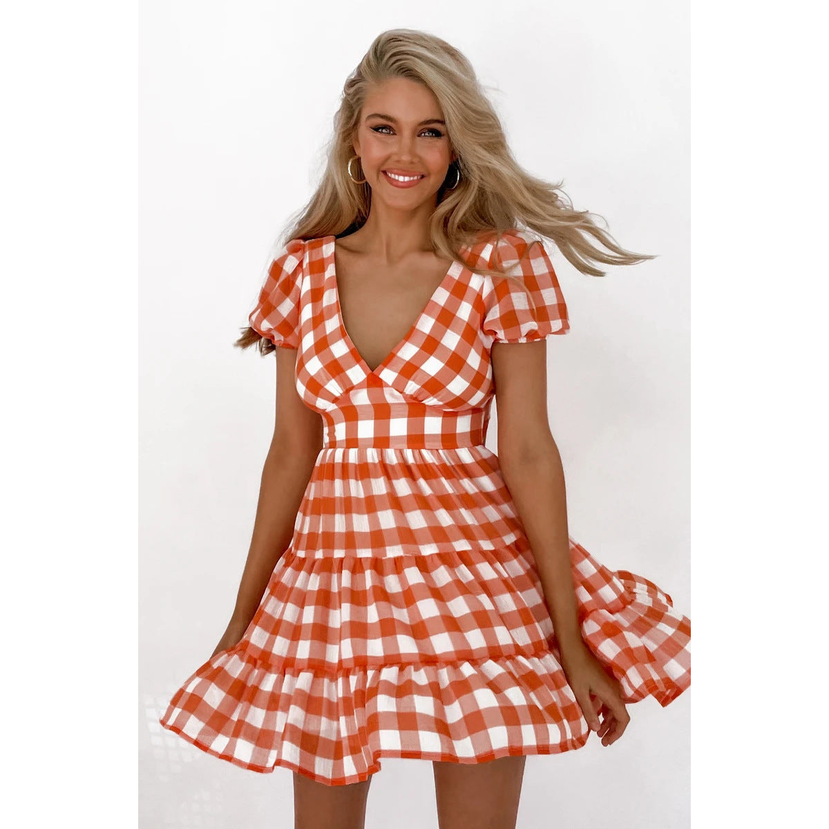 Plaid Printed Fresh Sweet Chiffon Dress