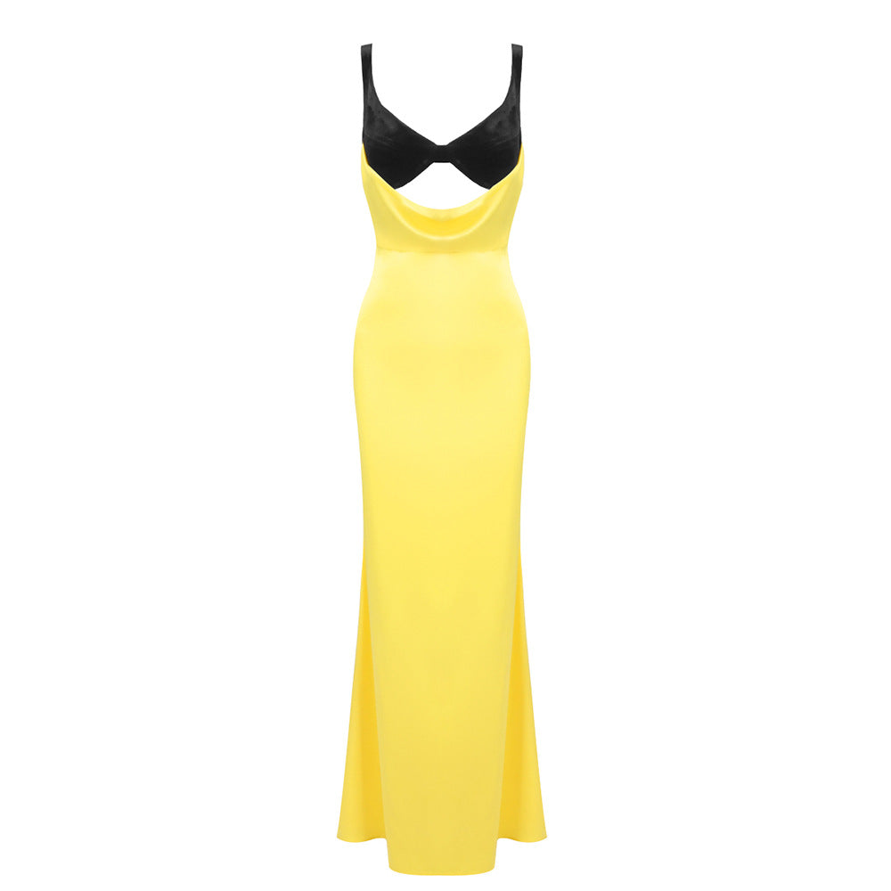 Vestido de noche camisola con aberturas de terciopelo y patchwork, vestido largo con aberturas, vestido interior