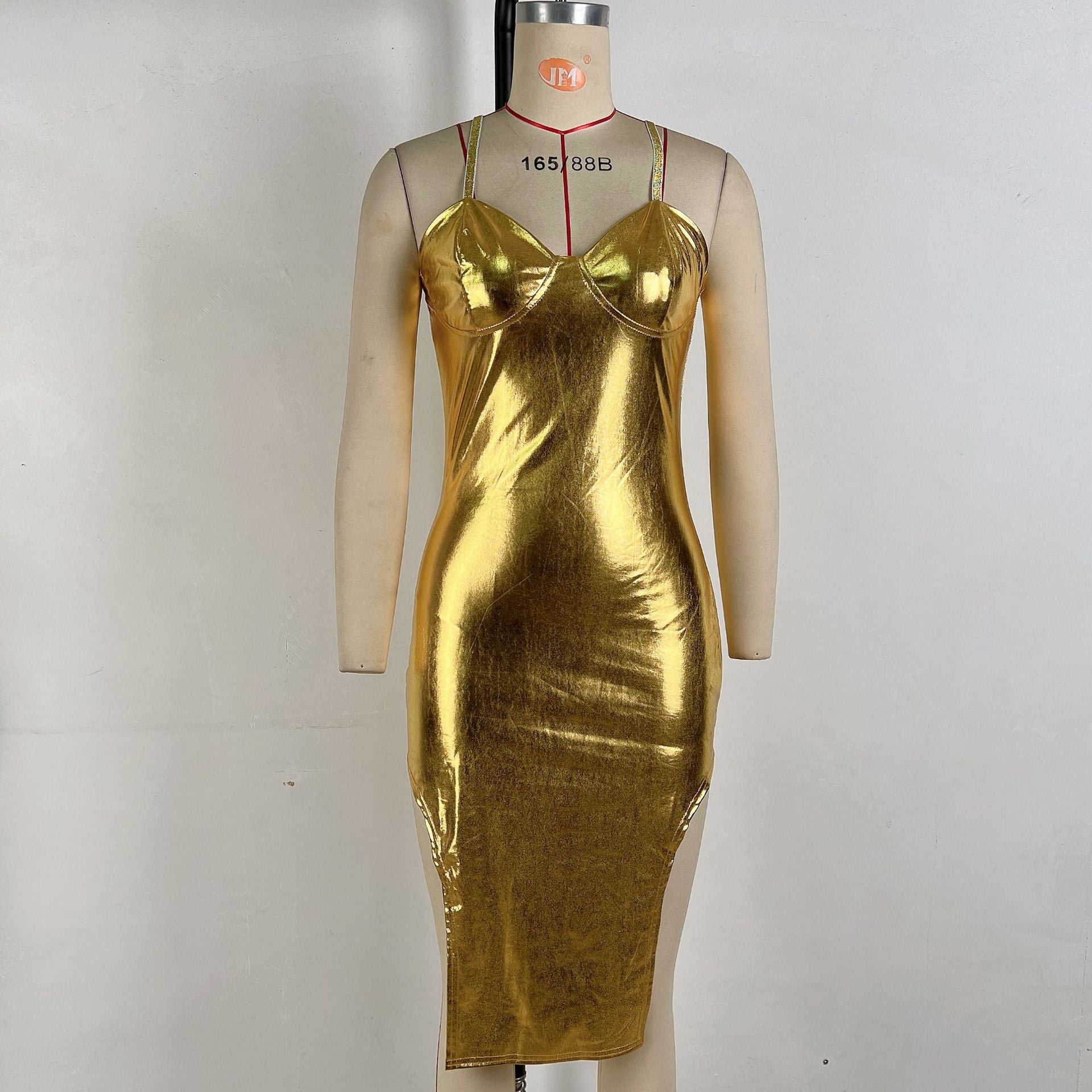 Bronzing Color Tube Top Waist Tight Hip Bag Irregular Asymmetric Spaghetti Strap