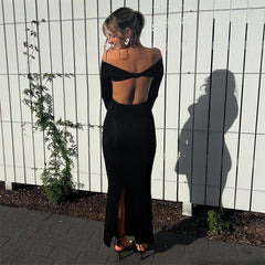 off Shoulder Sleeveless Backless Long Sleeves Dress