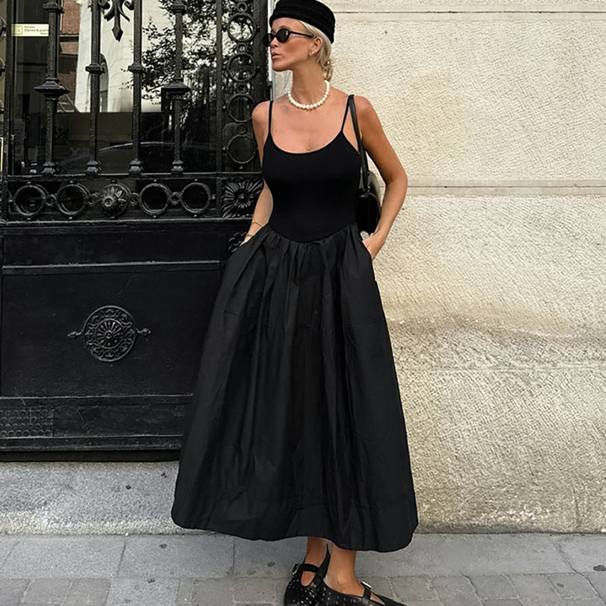 Camisón negro de otoño para mujer, ropa de abrigo negra, pijama para estar en casa