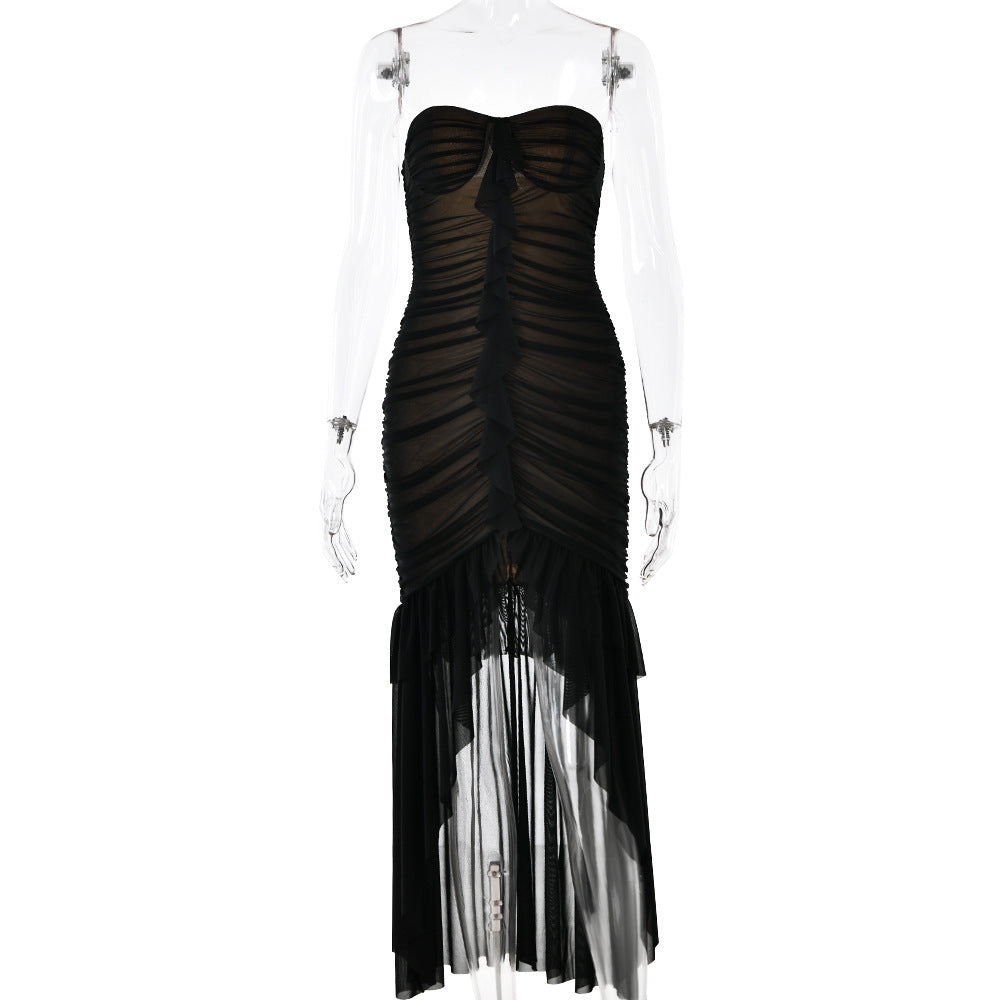 Tube Top Sleeveless Backless Dress Slim Mid Length Dress