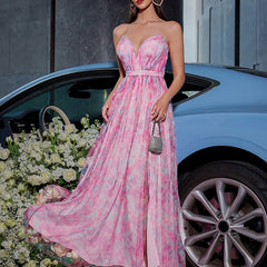 Vacation Dress Tube Top Without Backless Sleeveless Printed Party Formal Dress