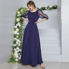 Voile Dress round Neck High Waist Half Sleeve Dress