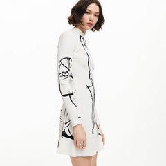 Vestido casual de manga larga con estampado de líneas verticales