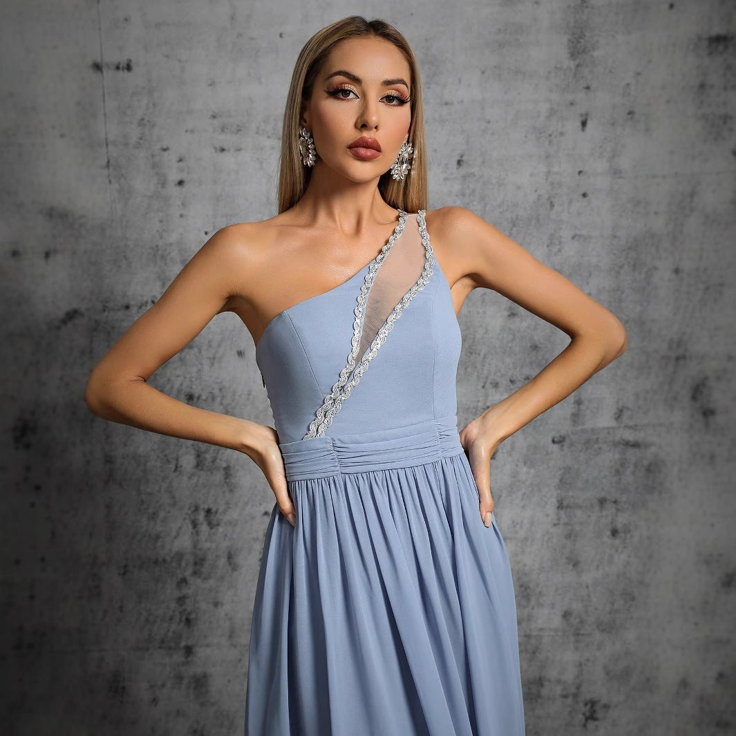 Vestido de noche para reunión anual, vestido de cóctel de un solo hombro, vestido de cóctel nupcial, vestido de actuación para brindis, vestido de noche para ceremonia de adultos, vestido de fiesta anual.