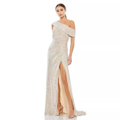 Vestido de fiesta elegante con cuello en diagonal y abertura alta (4 colores)