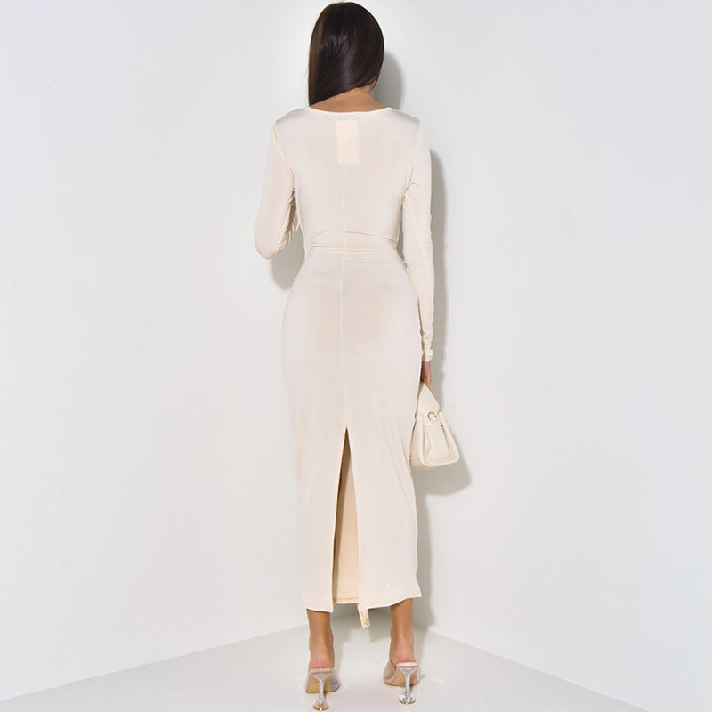 Vestido tubo elegante, sencillo y retorcido de color liso