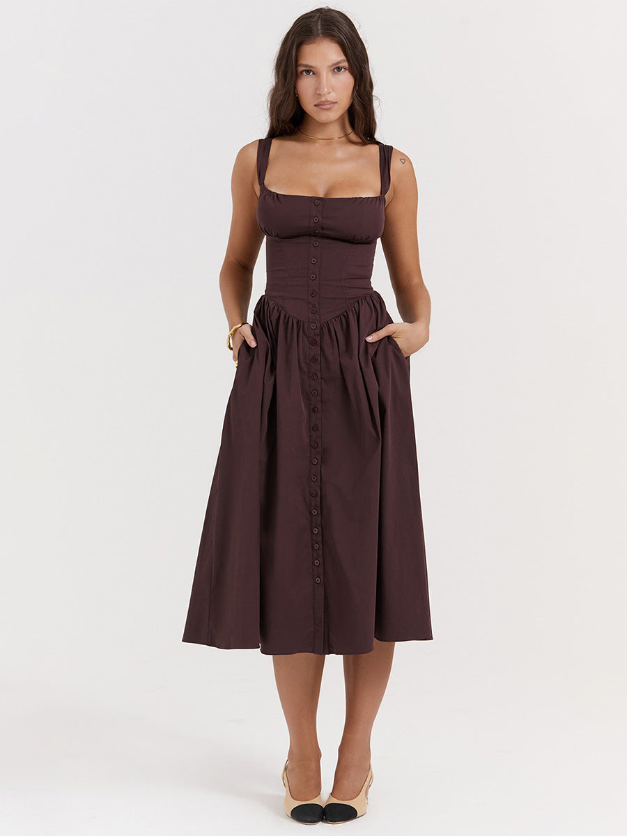 Dress Sling Midi Dress Vacation Slim Fit Backless