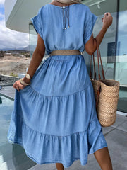 Casual Solid Color Simple Round Neck Short Sleeve Midi Without Belt