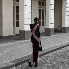 Slim Fit Long Sheath Color Matching Long Sleeve Dress Dress