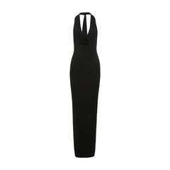 French Big Backless Maxi Dress Slim Halter Dress